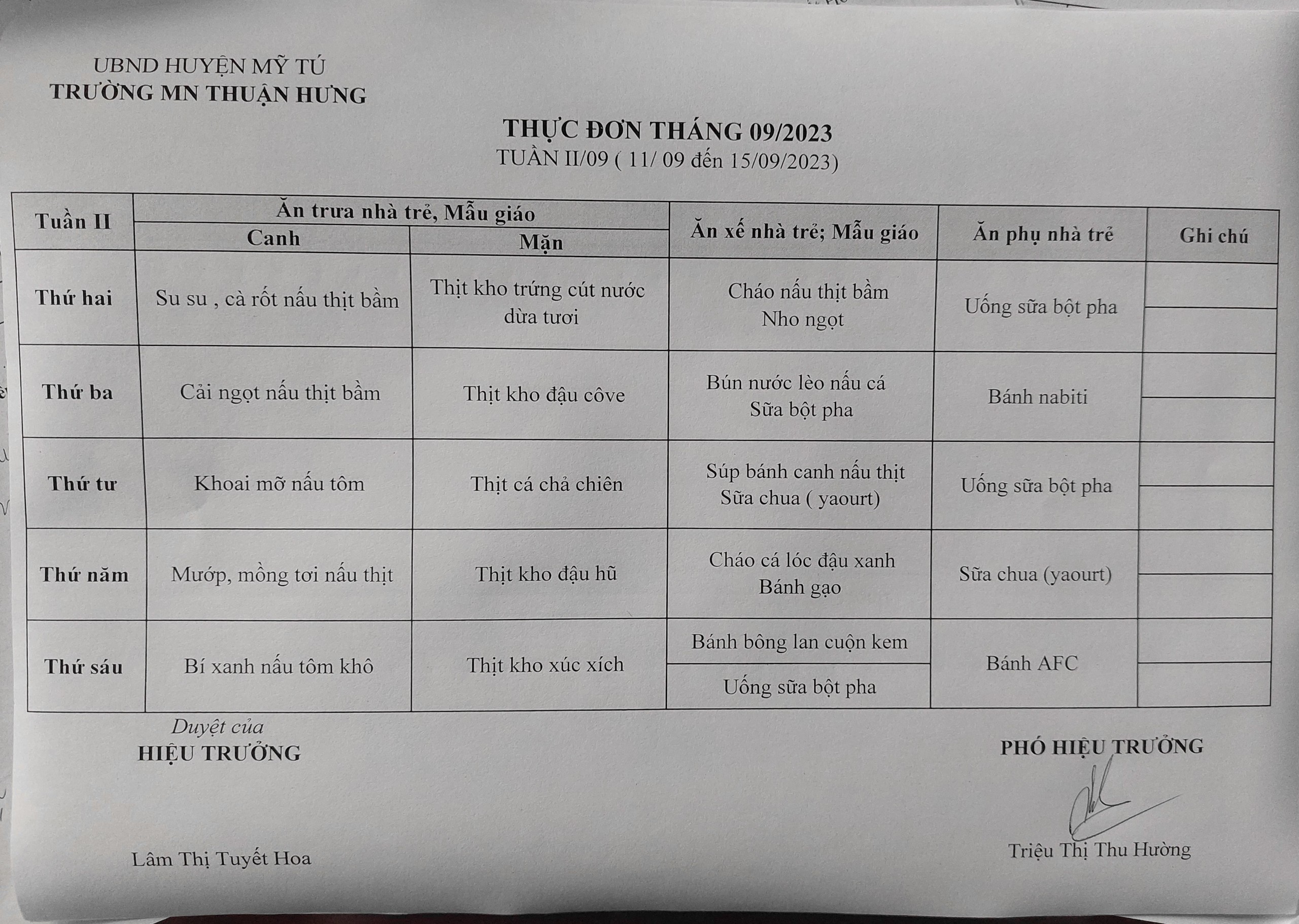 THỰC ĐƠN TUẦN 3 THÁNG 9
